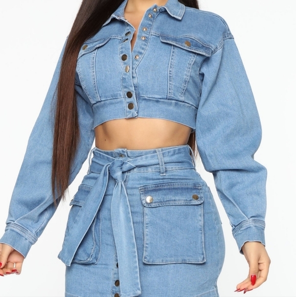 Fashion Nova Denim on Denim Matching Blue Skirt Set - Picture 10 of 16